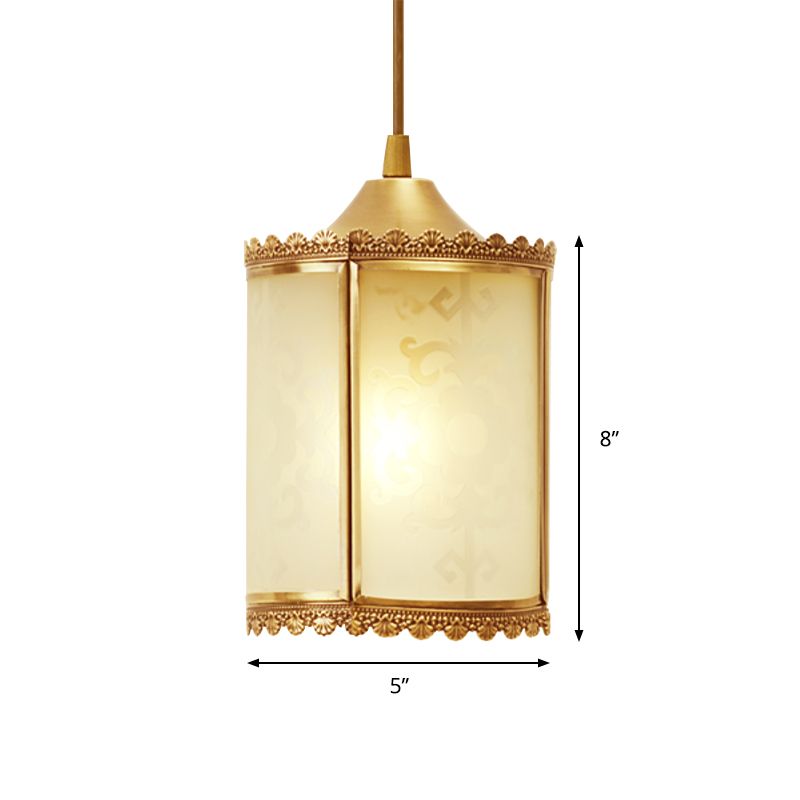 Brass Cylinder Pendant Lighting Vintage Opal Glass 1 Light Dining Room Hanging Ceiling Lamp