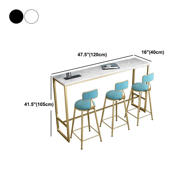 Stone Bar Dining Table Glam Rectangle Bar Table with Trestle Pedestal for Miik Tea Shop