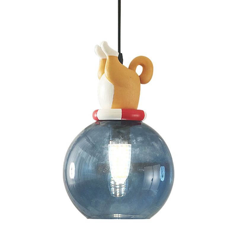 Blue Cartoon Dog/Duck/Fox Hanging Light Kids Single Bulb Resin Ceiling Pendant Light for Bedroom