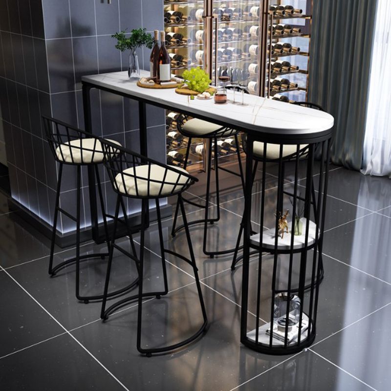 Modern Style Bar Table 42-inch Height Stone Top Bistro Table with Storage Shelf