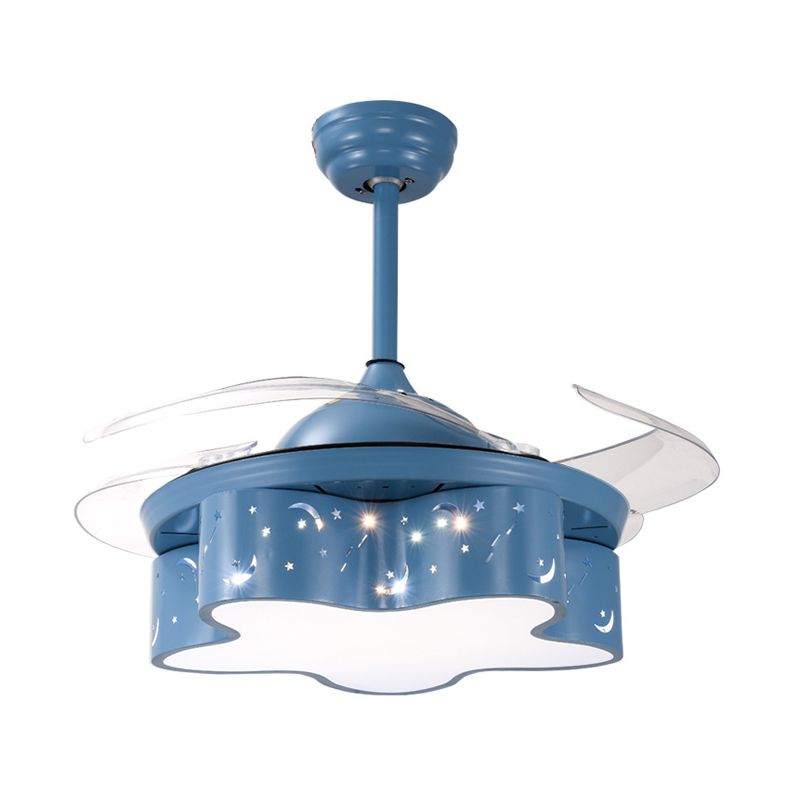 Forma de dormitorio de la estrella Ventilador colgante de dormitorio Metal Niños nórdicos 4 Blades transparentes LED Semi Flushmount en blanco/rosa/azul, 66 "de ancho