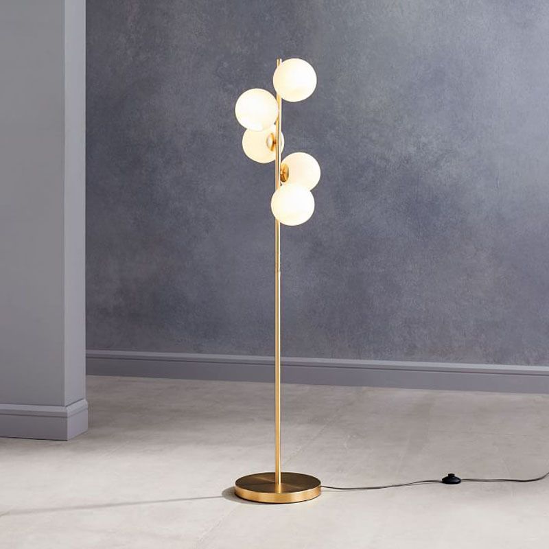 Orb Floor Standing Lamp Modernity Milky Glass 5-Light Gold Reading Floor Lighting for Living Room