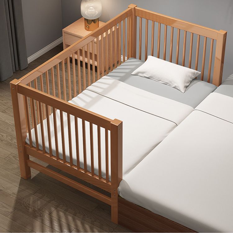 Solid Wood  Baby Crib Farmhouse Birch Nursery Bed with Guardrail