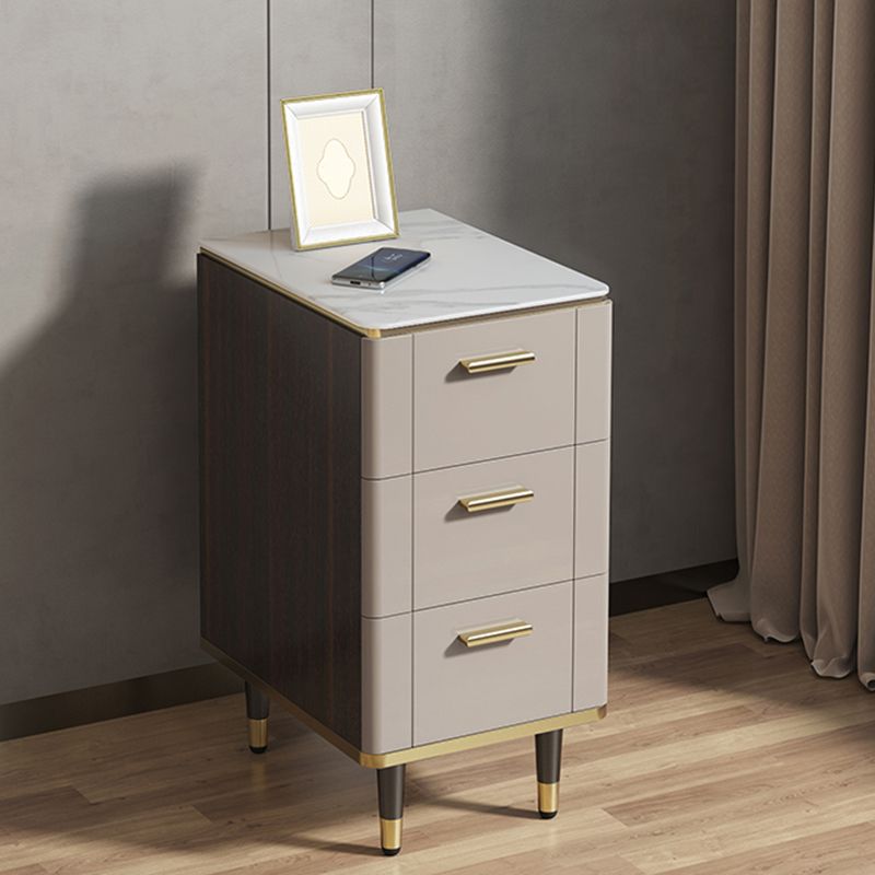 Classic Glam Night Table Stone Bedside Cabinet with 3 Drawers