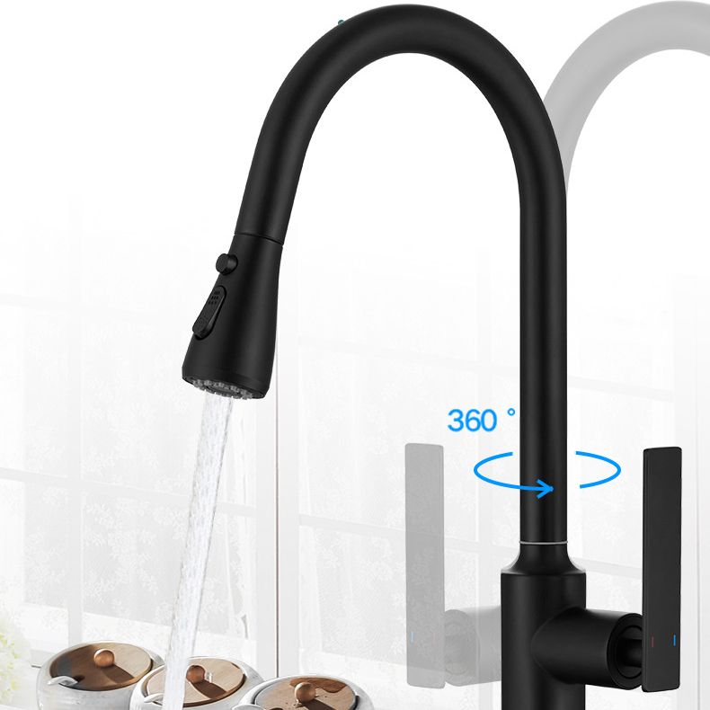 Modern Style Retractable Copper Kitchen Faucet Single Handle High Arc Kitchen Faucet