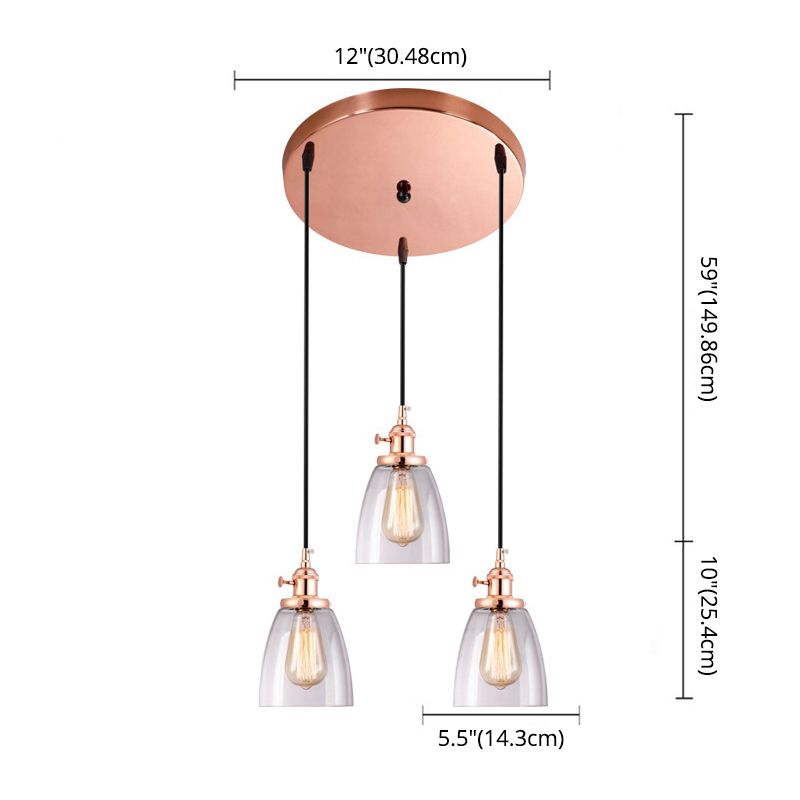 3 Lights Tapered Glass Pendant Industrial Multiple Hanging Lights with Hanging Cord for Bar