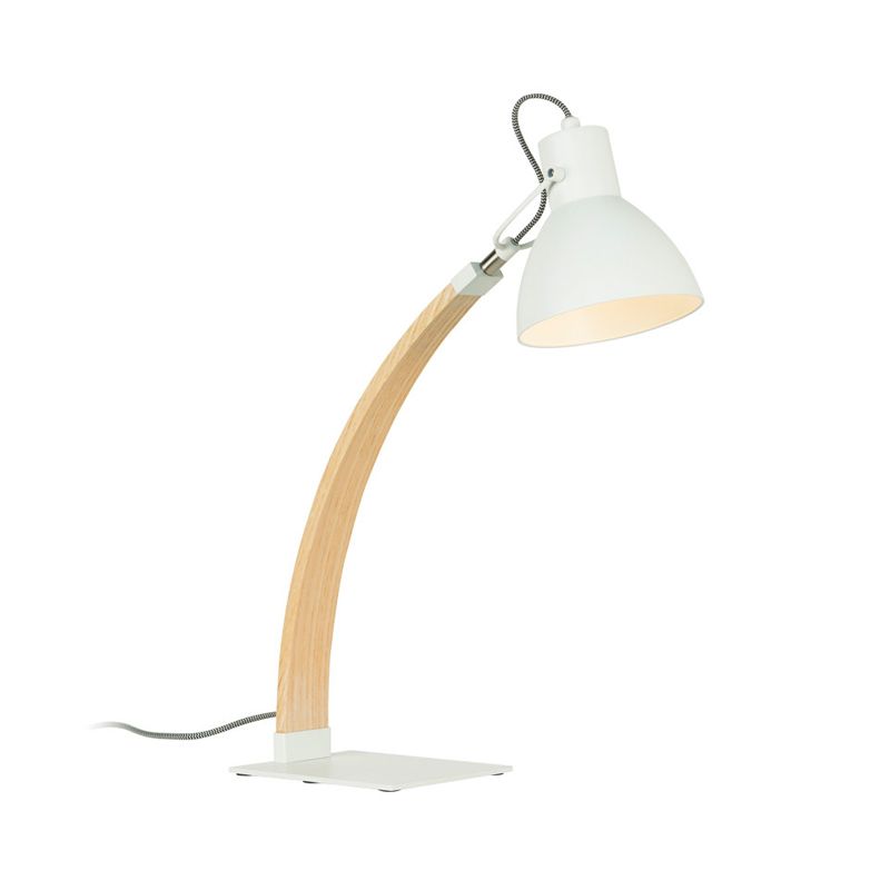 Domed Table Light Modern Metal 1 Head White/Black Small Desk Lamp with Curved Wood Arm