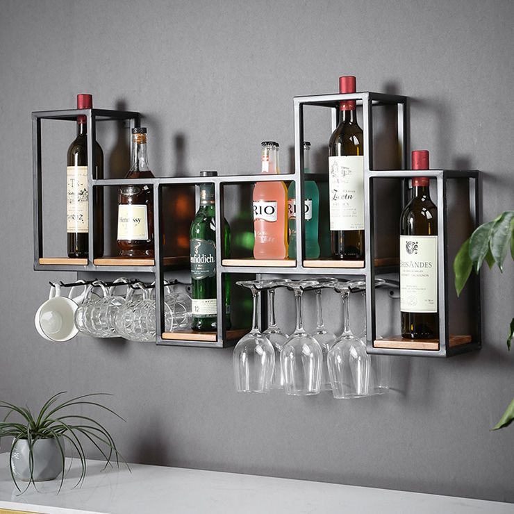 Industrial Wall Mounted Bottle Wine Rack Metal Wine Rack in Antiqued Black