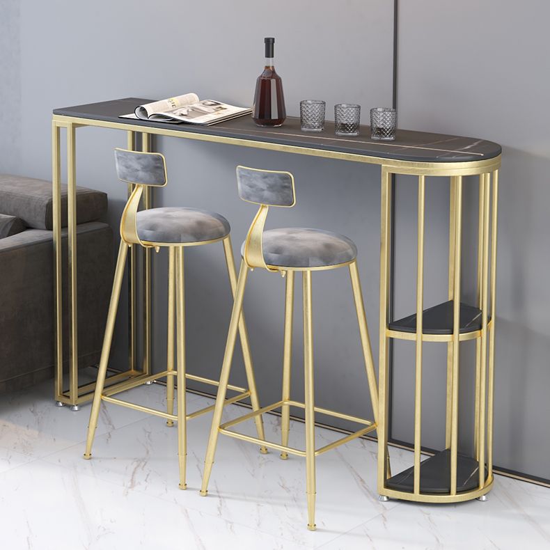 Gorgeous Bar Table Stone Top Gold Base Pub Table with Shelf for Living Room, Only Table