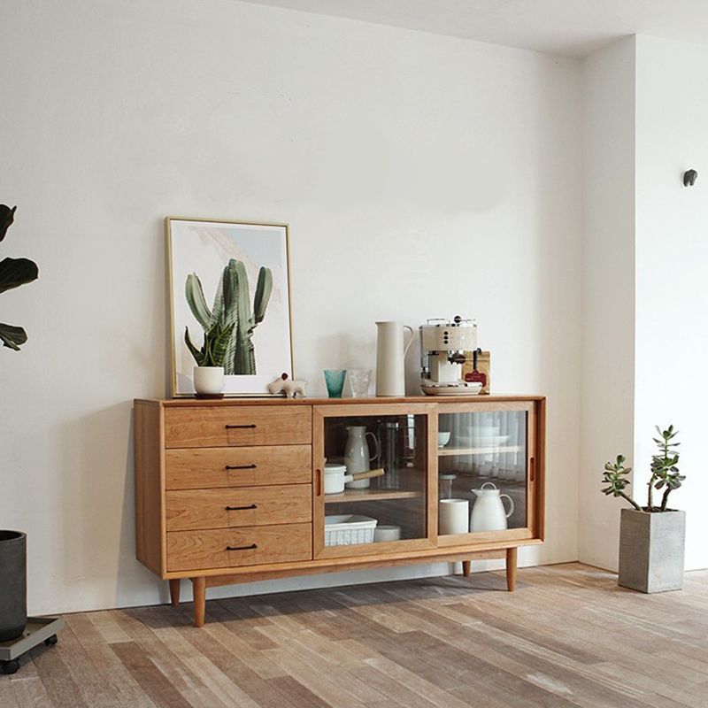 Wooden Home Storage Sideboard Modern Rectangular Side Board with Sliding Door