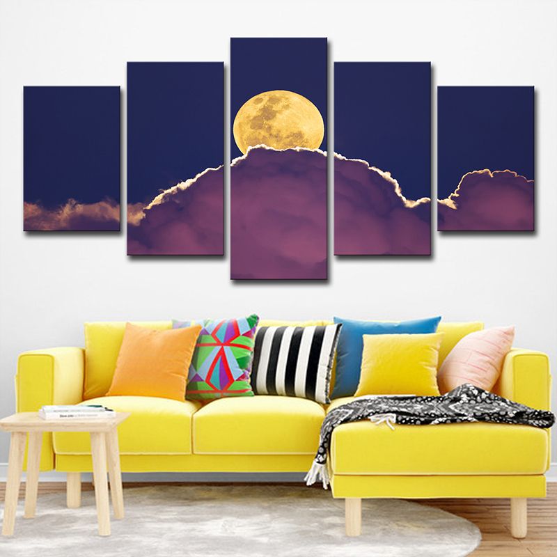 Purple Night Sky Canvas Print Full Moon Behind the Cloud Kids Multi-Piece Wall Art
