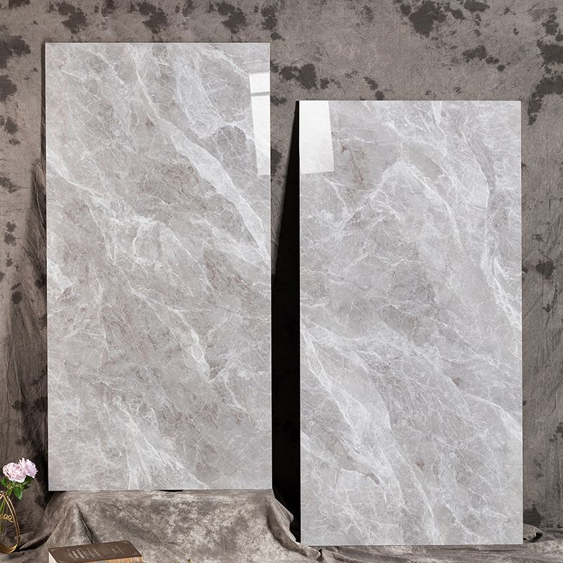 Gray Tone Floor Tile Straight Edge Polished Marbling Singular Tile