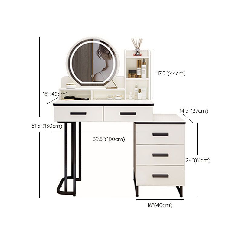 White Mirrored Vanity Bedroom Make-up Vanity Table Set with 5 Drawers