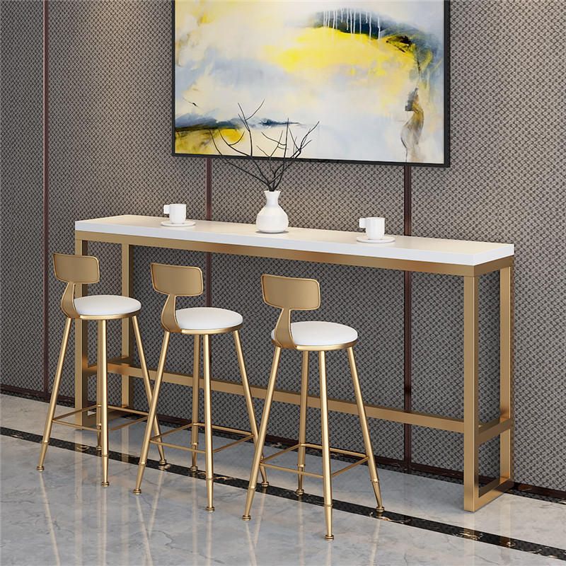 Glam Style Rectangle Bar Table Faux Marble Bar Dining Table with Footrest