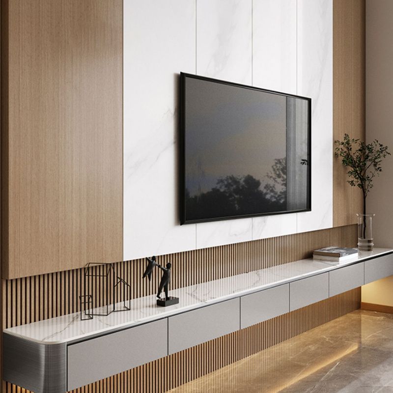 White Stone Media Console Wall Mounted TV Console with Doors