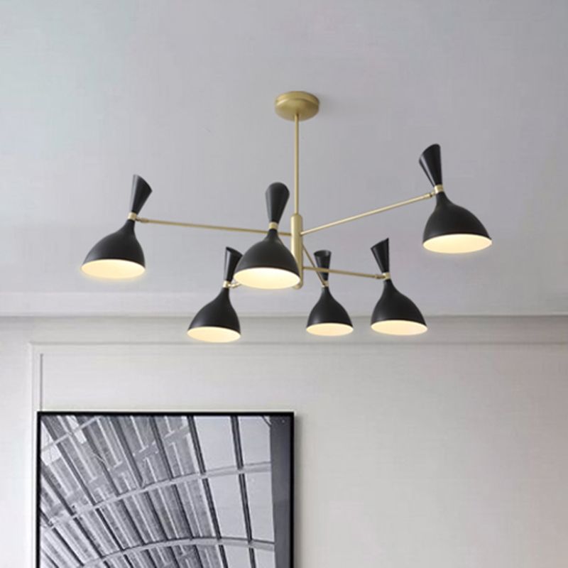 Living Room Funnel Shaped Chandelier with Black/White Shade Metal Contemporary Brass Hanging Light