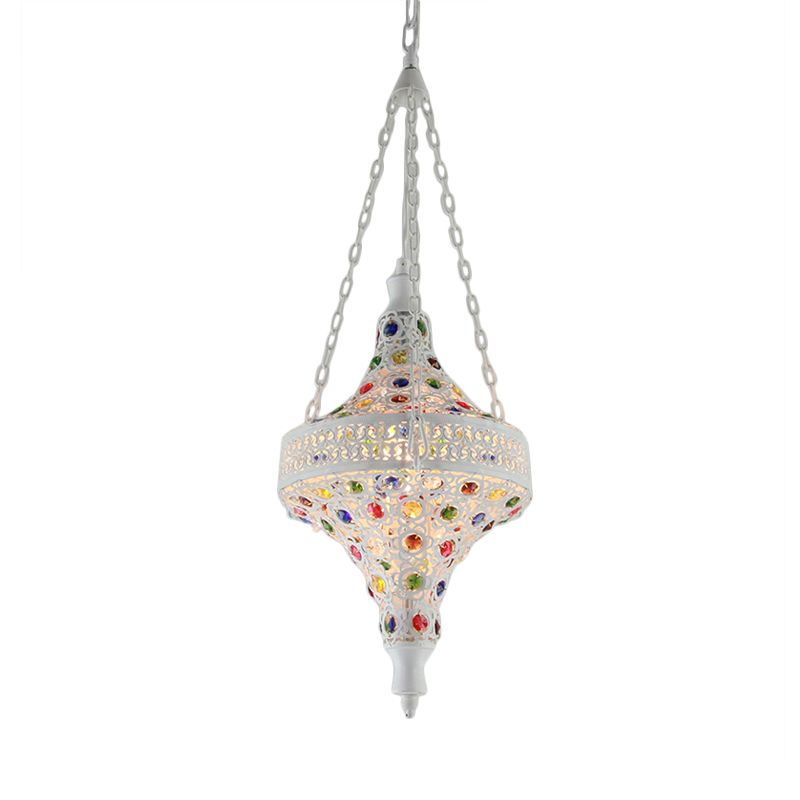 Boemian Hollow Hanging Light 1 Bulb Metal Dropserve in White per soggiorno