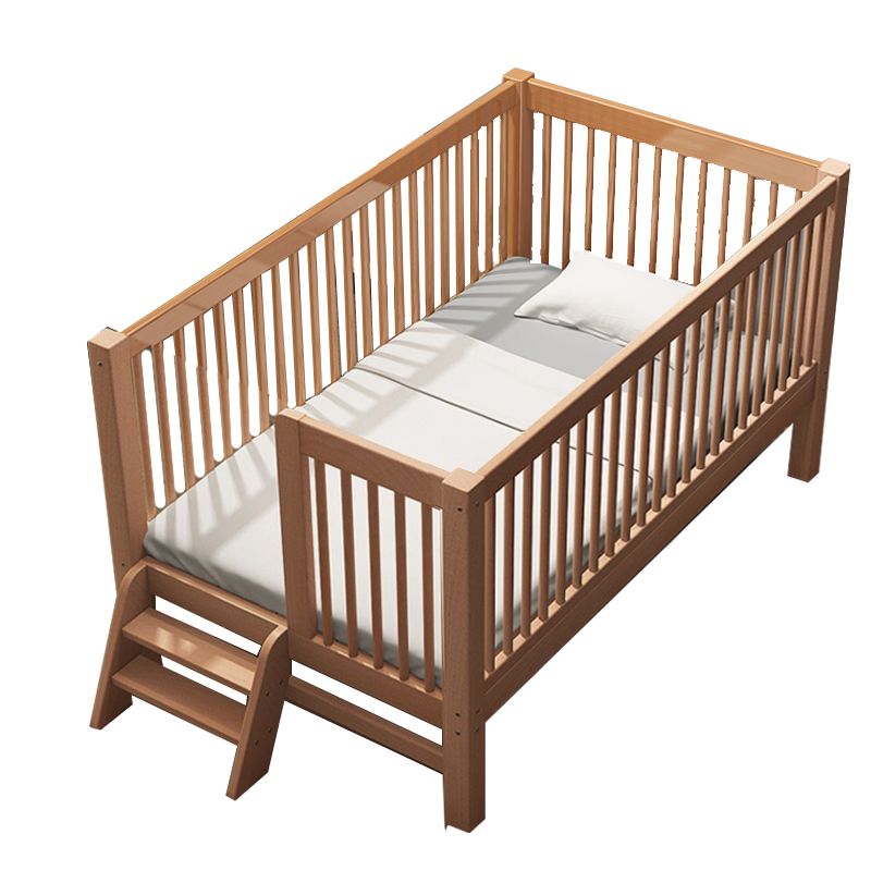 Solid Wood  Baby Crib Farmhouse Birch Nursery Bed with Guardrail