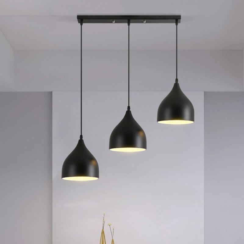 Metallic Onion Cluster Pendant Lamp Contemporary 3 Heads Black Down Lighting with Linear Canopy