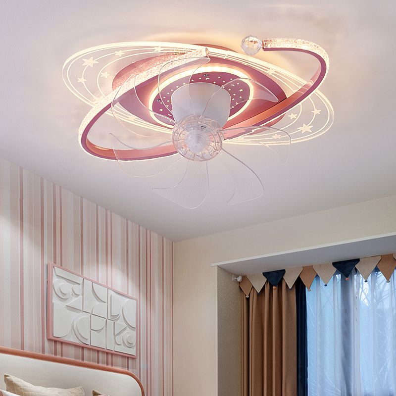 Oval Shape Metal Ceiling Fans Kid Style 3 Lights Ceiling Mount Fan Fixture