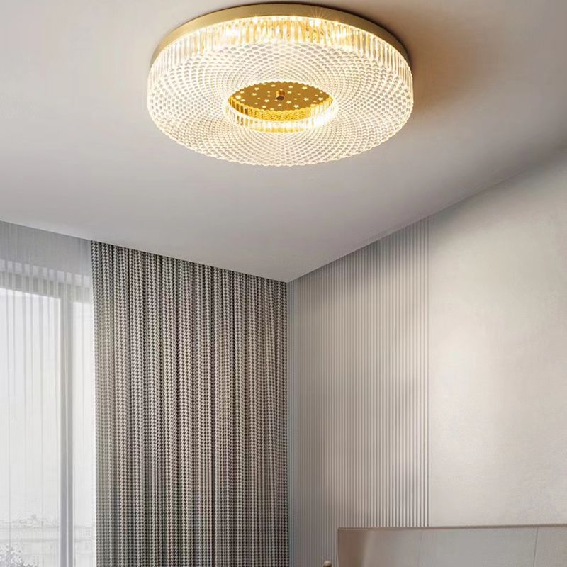 Single Modern Golden Flush Mount Lighting Round Shaded Ceiling Light