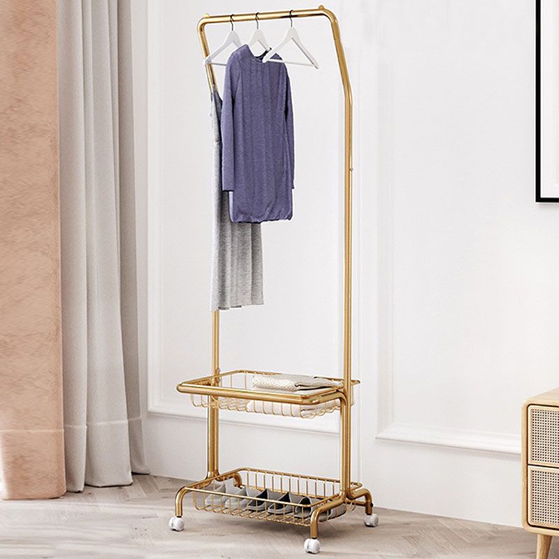 Modern Entryway Kit Coat Hanger Castors and Basket Storage Shelf Coat Rack