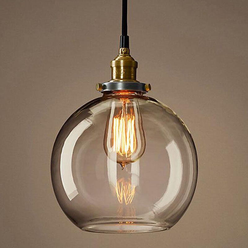 1-Light Geometric Pendant Lights Industrial Hanging Light with Glass Shade