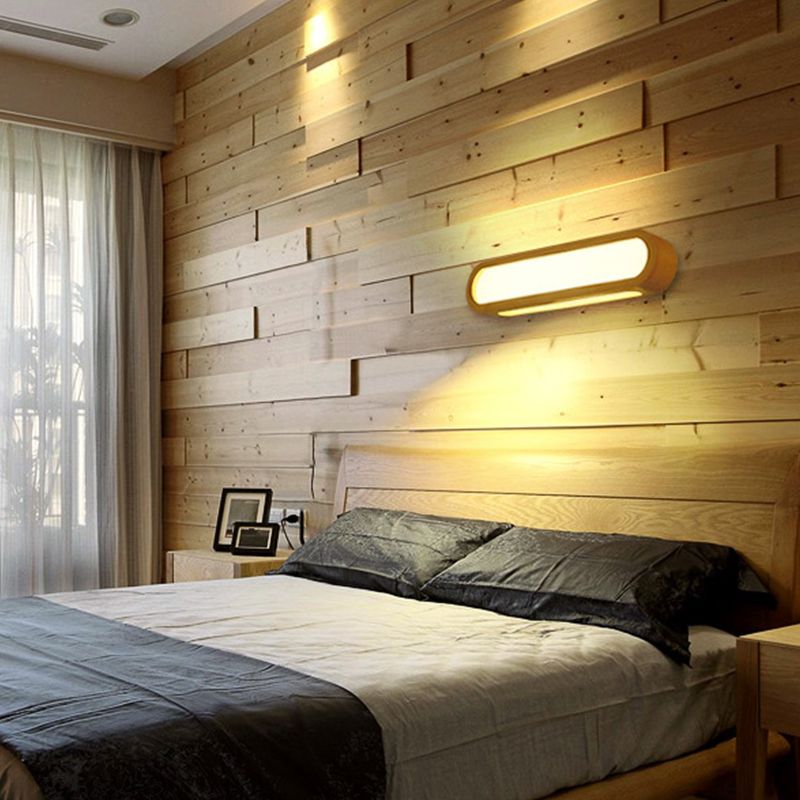 Accesorios modernos de iluminación de tocador de baño LED de pared de madera.