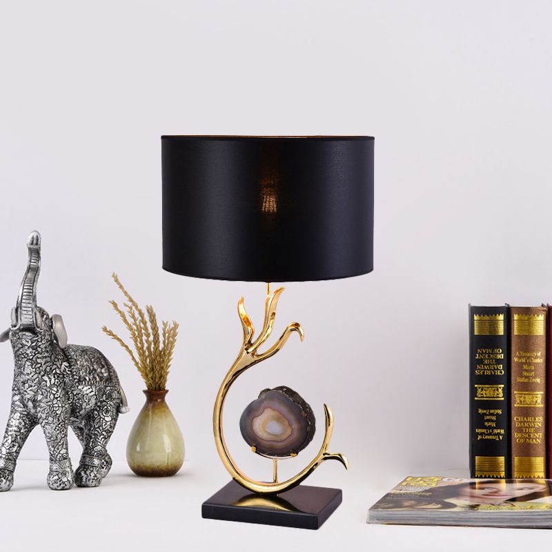 Branch Metal Desk Light Modernism 1 Bulb Gold Agate Table Lamp with Black Fabric Shade