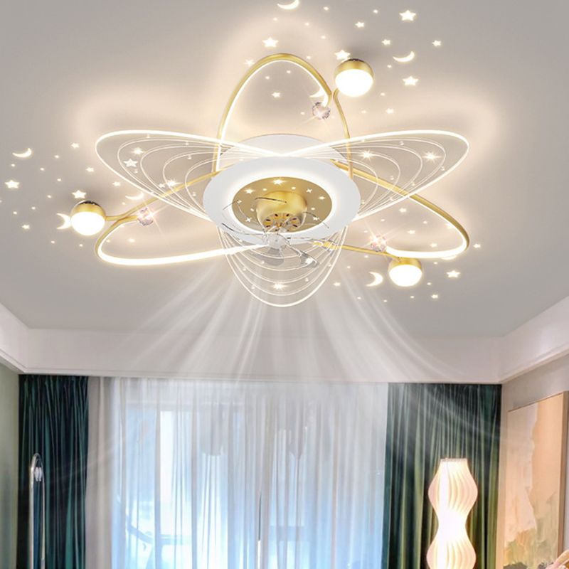 4-Light Golden/Black Modernism LED Ceiling Fan Light for Dining Room