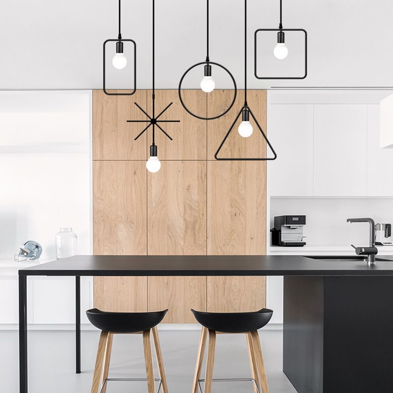 Loft Style Geometrical Hanging Ceiling Light Metal Hanging Pendant Light in Black