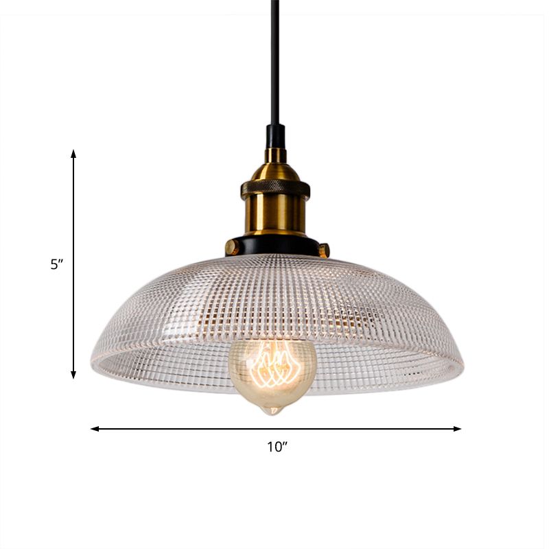 Grid Glass Brass Ceiling Light Bowl/Dome/Saucer Shade 1-Light Industrial Hanging Light Fixture for Kitchen