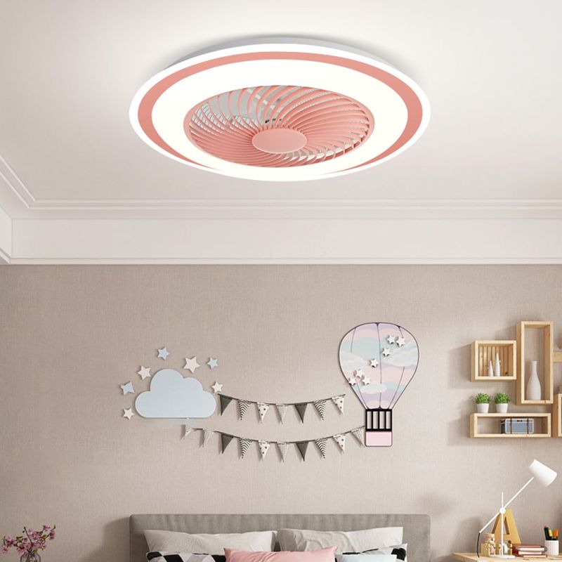 Modern Style Round Shape Ceiling Fan Lamp Metal 1 Light Ceiling Fan Lighting for Bedroom