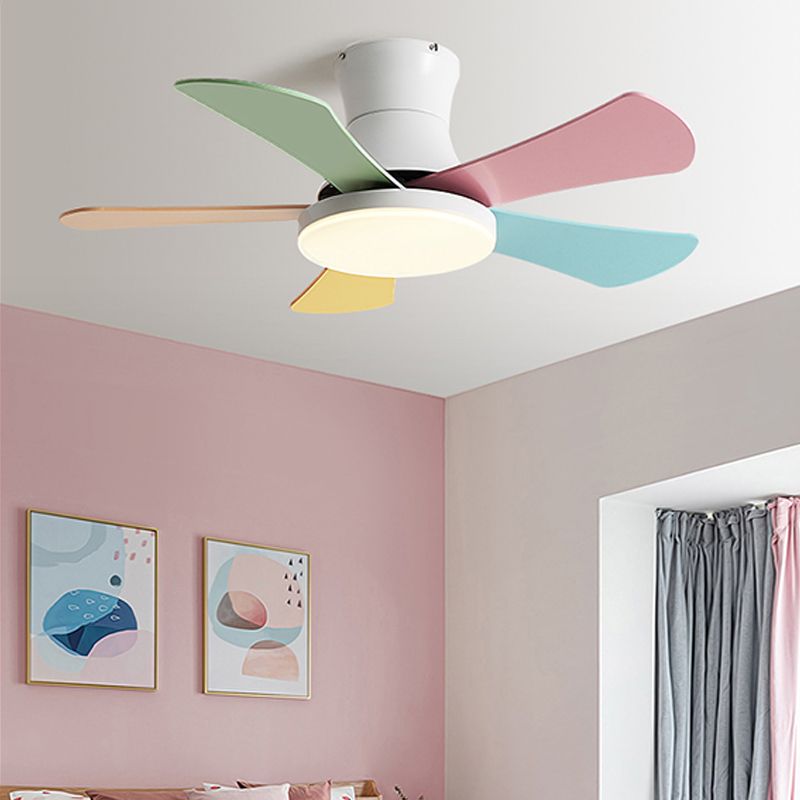 Metal Colorful LED Flush Mount Fan Lamp 3 Gears Children Ceiling Fan Light for Living Room