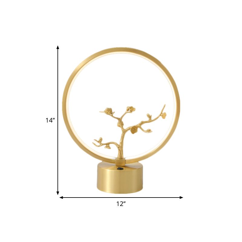 Metallic Ring Night Light Simplicity LED Gold Table Lighting with Inner Tree Decor