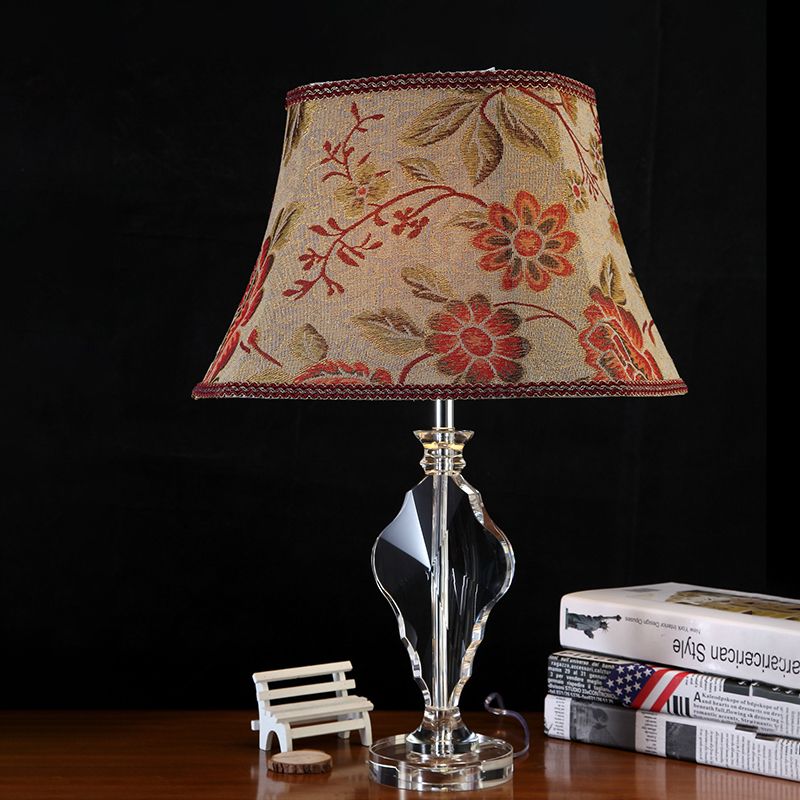 1 Light Fabric Night Light Rural Style Beige Blossom Living Room Table Lamp with Crystal Base