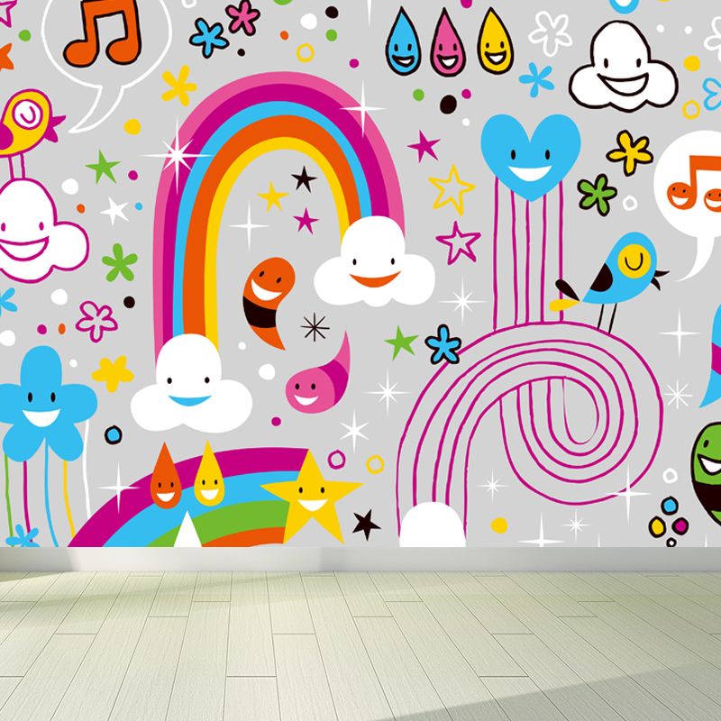 Cartoon Patterned Mural Wallpaper Non-Woven Washable Multicolored Art for Kids Bedroom