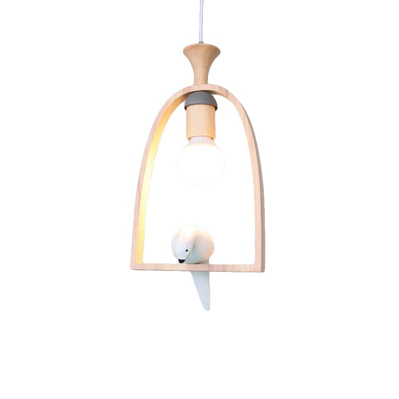 Wood Bird Cage Pendant Light with Pigeon Cafe 1 Head Rustic Style Pendant Lamp