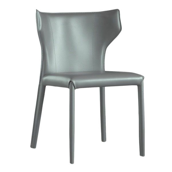 Contemporary Leather Dining Chair Wingback Side Chair in Matte Finish