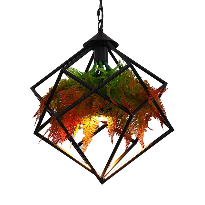 Geometric Restaurant Pendant Lighting Industrial Metal 1 Bulb Black LED Plant Hanging Light Fixture, 16"/18.5" Wide