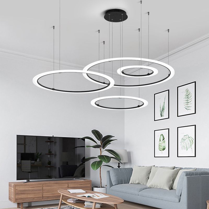 Contemporary Black Circular Chandelier Light Fixtures Restaurant Hanging Chandelier