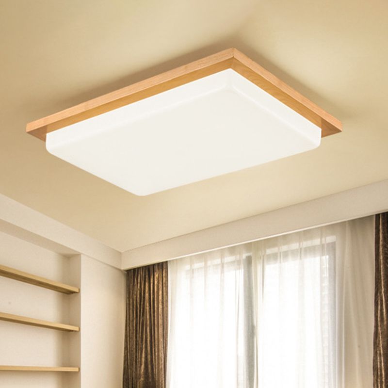 Lámpara de techo empotrada LED japonesa de madera con luz empotrada para sala de estar con forma rectangular