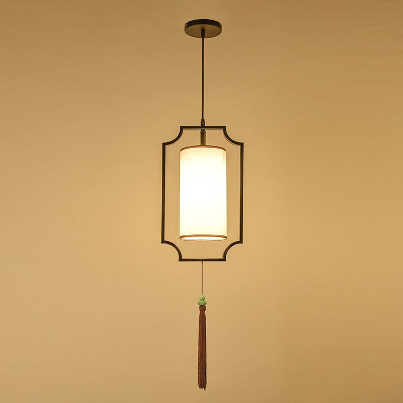 Black Elongated Hanging Ceiling Light Modern Style Fabric Suspension Pendant Light