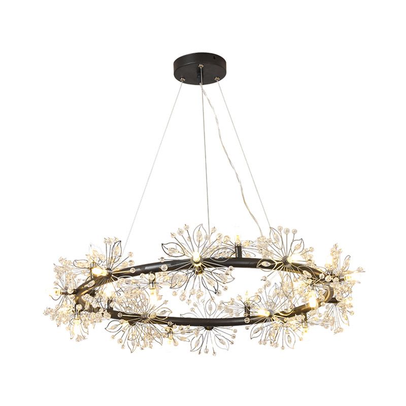 Circle Crystal Beaded Hanging Chandelier Minimalist Black 20.5"/26"/34" Wide LED Ceiling Lamp