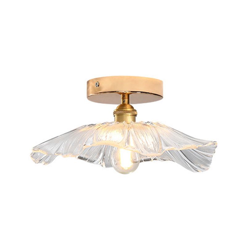 Glass Flower Ceiling Mount Light Fixture Contemporary Style Ceiling Mounted Fixture in Gold