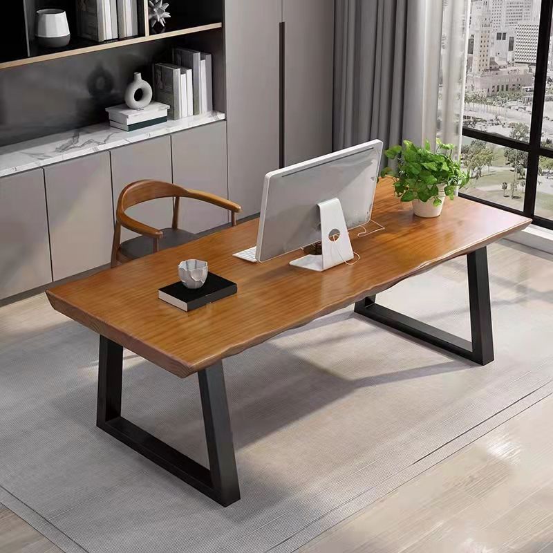 Rectangle Writing Table Industrial Solid Wood Office Desk with Seld Base