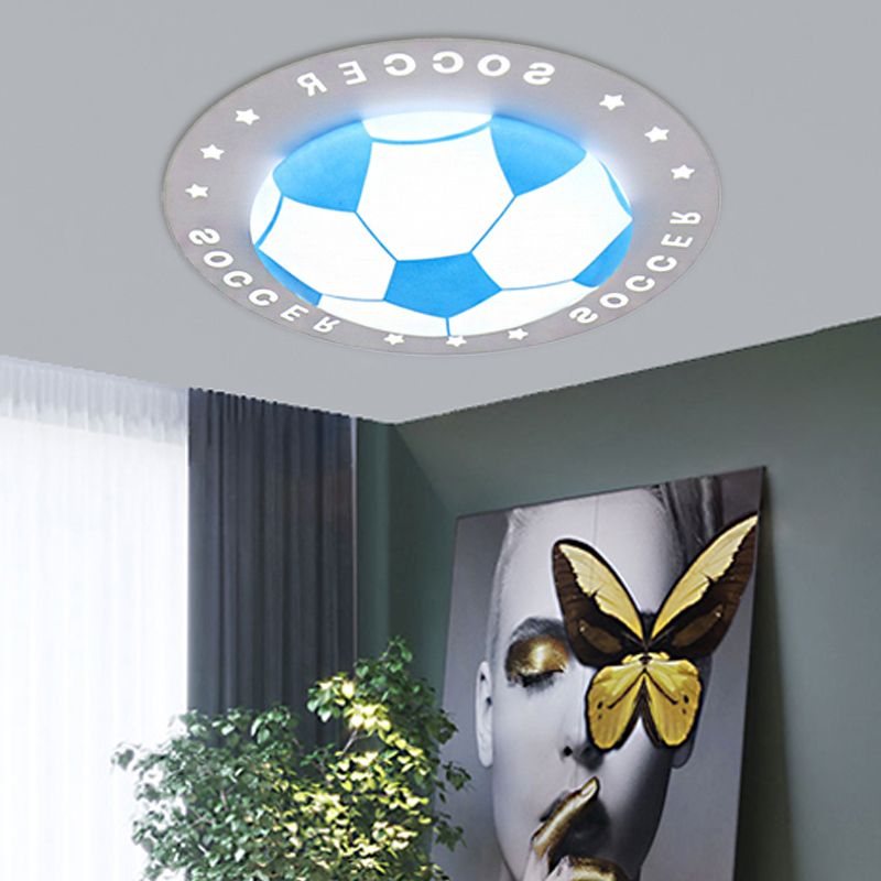 Kid Bedroom Flat Football Flush Mount Light Metal Acrylique Sport Style LED Ceiling Lamp