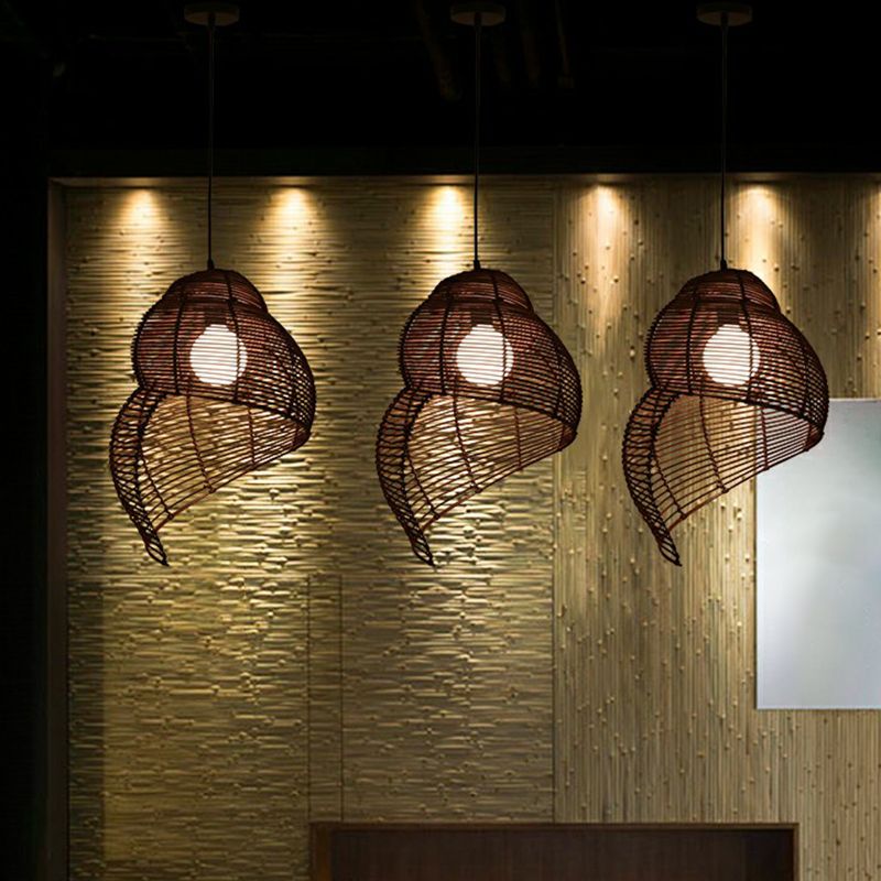 Coastal Spiral Shell Pendant Lighting Bamboo 1-Light Dining Room Suspended Lighting Fixture