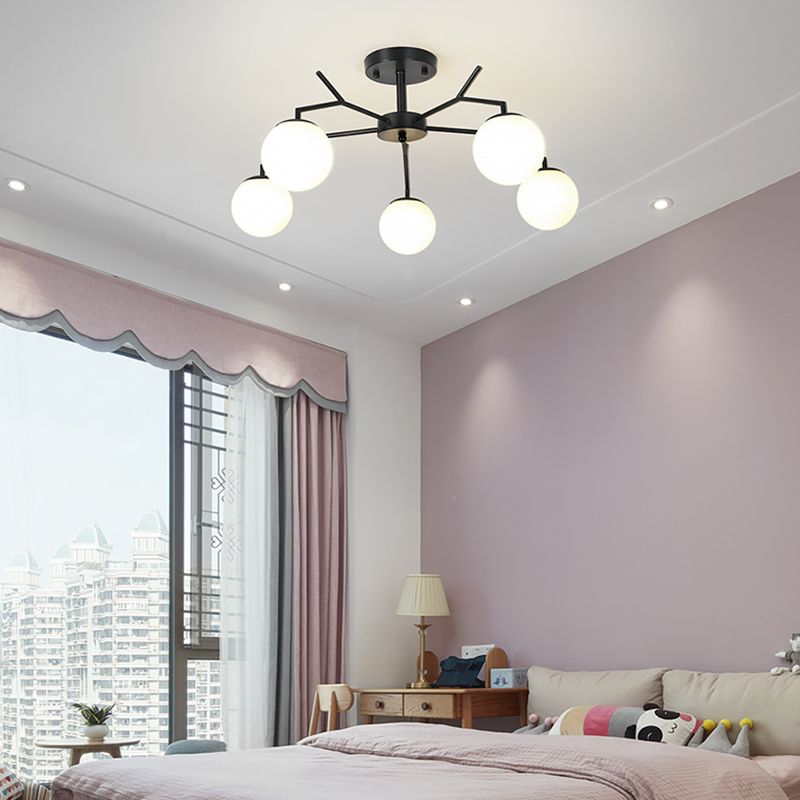 Nordic Style Black Ceiling Light Ball Shape Ceiling Lamp with Glass Shade for Bedroom