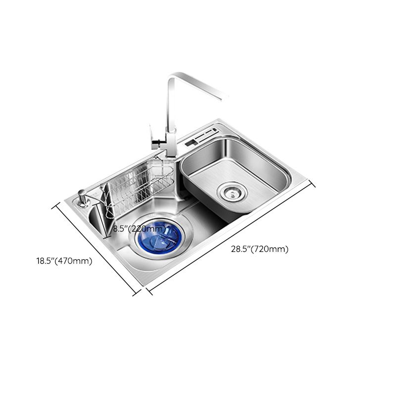 Contemporary Style Kitchen Sink Pure Color Stainless Steel 2 Holes Drop-In Kitchen Sink